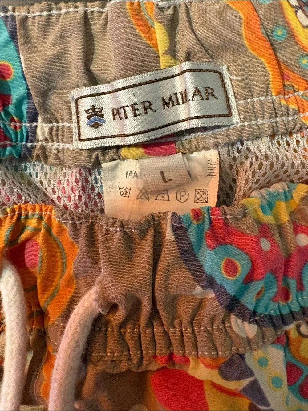 Peter Millar Men’s Paisley Print Drawstring Swim Trunks - Tan & Multicolor